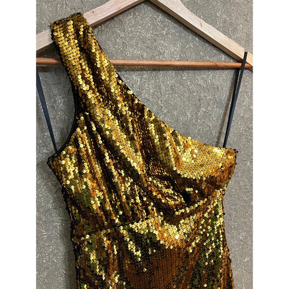 Superdown Belle Gold and Black Sequin One Shoulder Mini Dress XXS - Picture 6 of 10